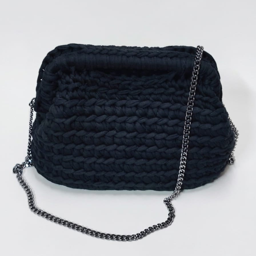 Borsa clutch fettuccia nera doppio manico