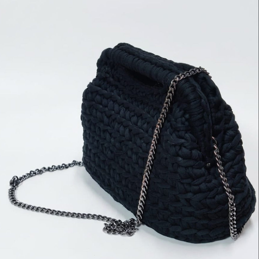 Borsa clutch fettuccia nera doppio manico